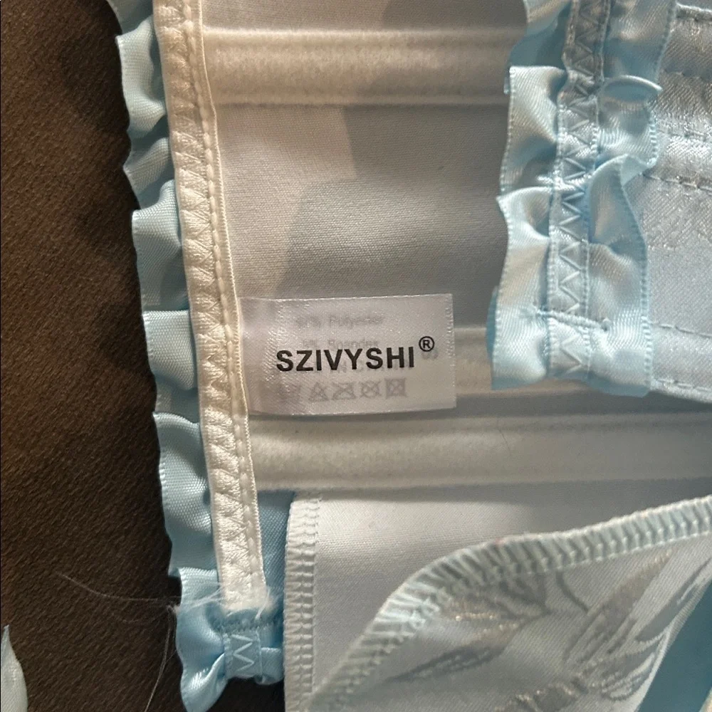 Szivyshi Corset Ruffle Trim size small blue lace up back boot front closure